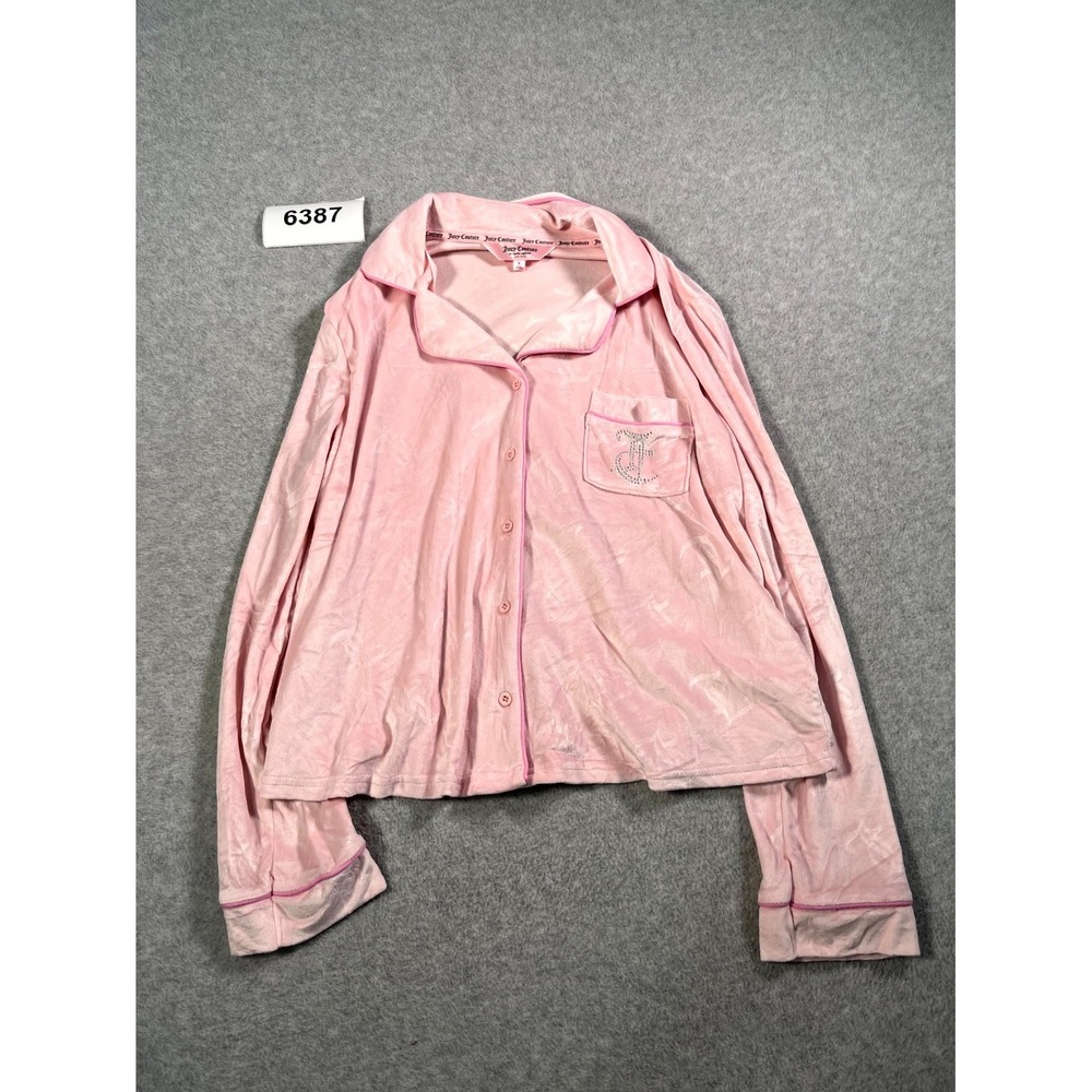 Juicy Couture Sleepwear Pajama Top Womens Large Pink Stretch Velour Button Front